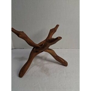 Vtg‎ MCM Hand Carved Wood Snake Head Display Collapsible Tripod Bowl Stand India